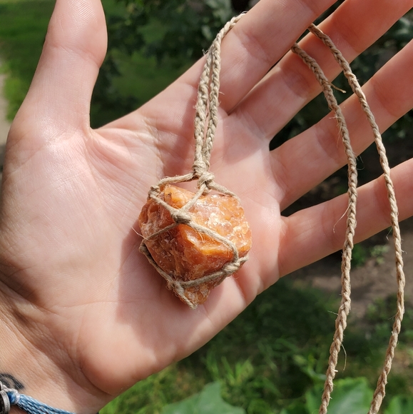 EARTHBOUND Jewelry - Raw Orchid Calcite Hemp Wrapped Necklace